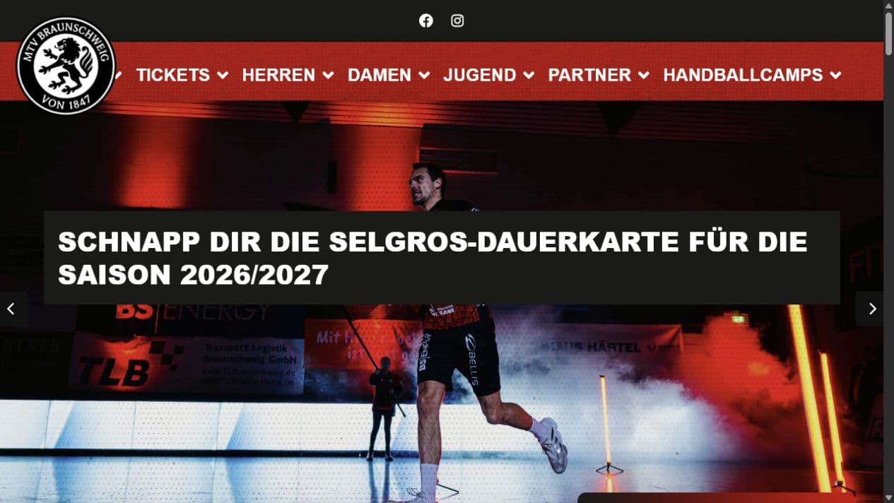 Umgesetzte Handball-Website des MTV Braunschweig, Projektansicht Juli 2026