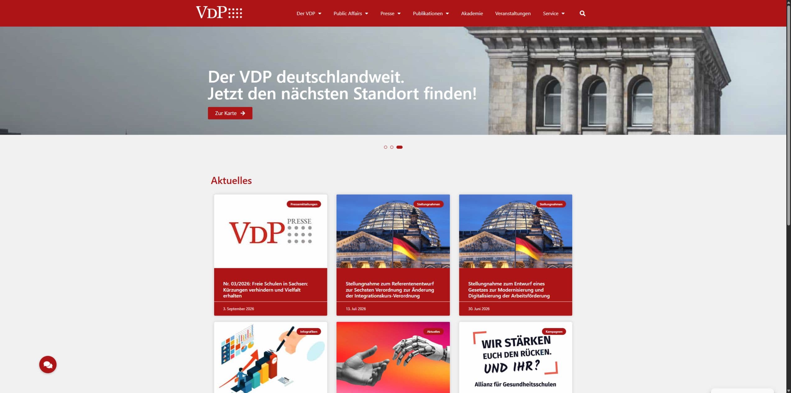 Aktuelle Website von Verband Deutscher Privatschul-Verbände, Screenshot September 2026